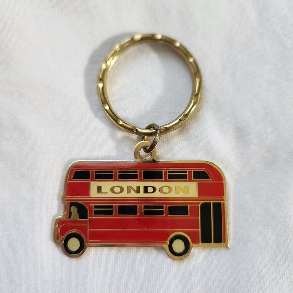 Vintage Red London Bus Keychain With Gold-Tone Accents - Picture 1 of 6